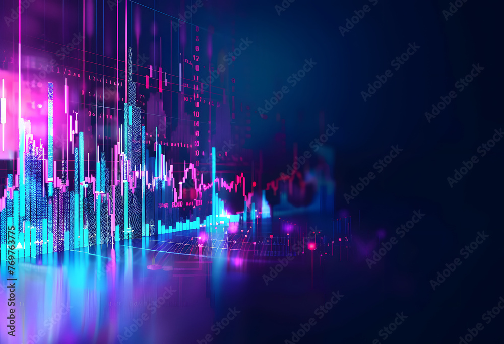 Dynamic Neon Stock Market Trends: A Hyper-Realistic Financial Graph