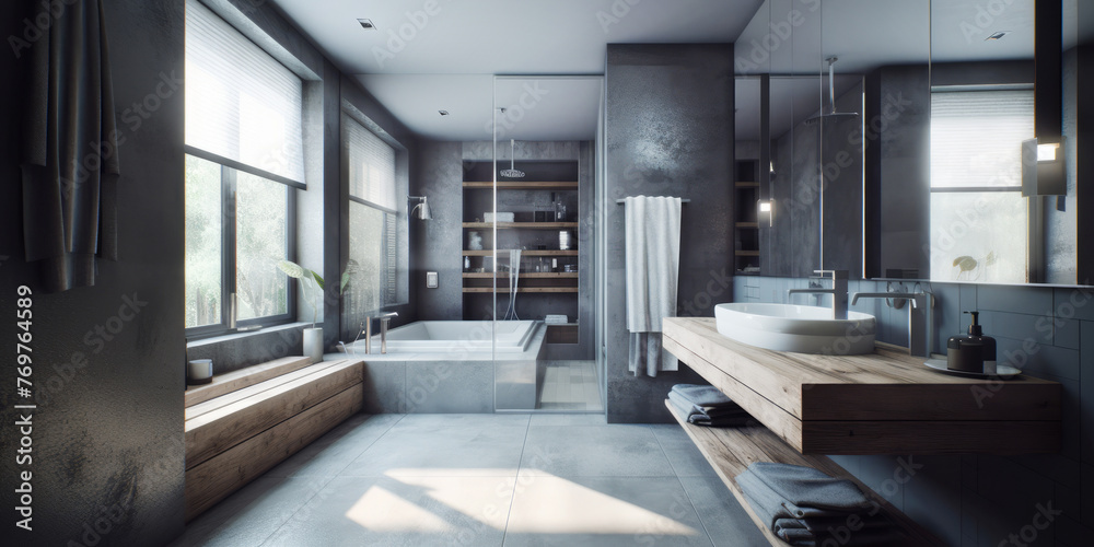 Interior of bathroom in modern house in contemporary style.