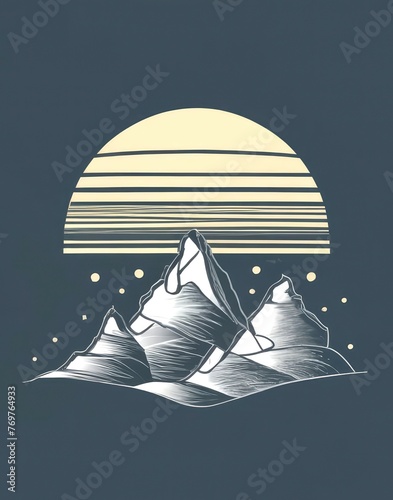 Illustration of black and white line art in the shape of mountains