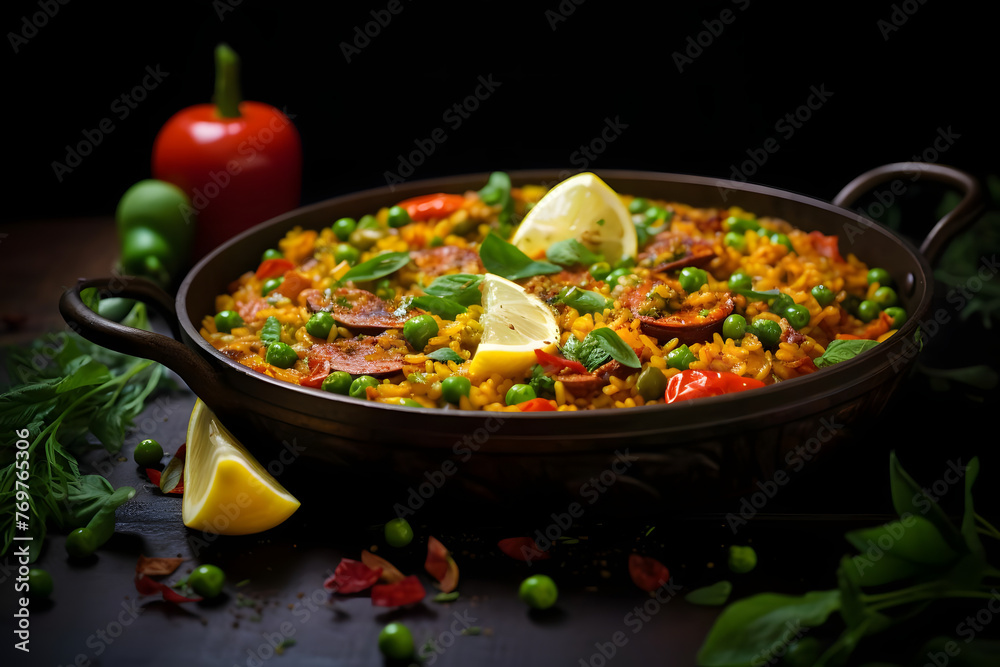 Spring Vegetable Paella, Fresh and colorful Spanish rice dish, filled with seasonal vegetables Spring Vegetable Paella, Fresh and colorful Spanish rice dish, filled with seasonal vegetables