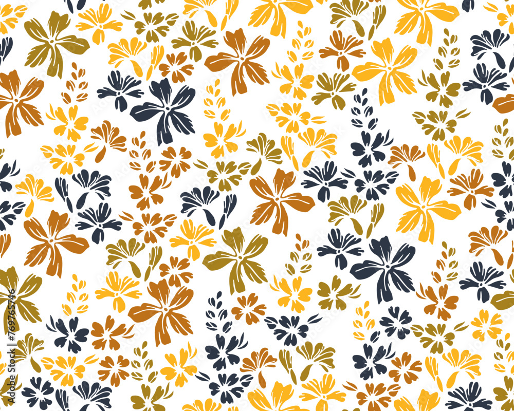 Fototapeta premium Little field forget-me-not flowers repeat pattern vector illustration. Ditsy