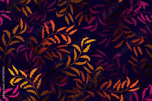 Willow branches tree leaves premium vector seamless pattern.