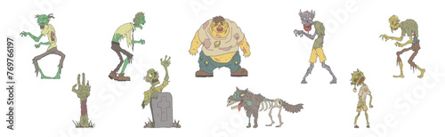 Comic Zombie Monster and Halloween Beast Vector Set