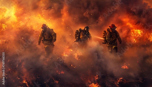 Firefighters battling blazing infernos, showcasing teamwork and bravery