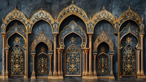 Islamic thin golden arch set. Ramadan luxury frames