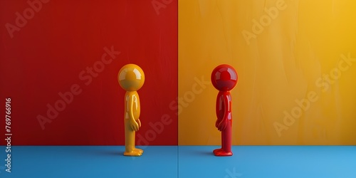 Two bold and colorful characters in a contrasting dialogue or debate showcasing different perspectives and ideas with copy space for text