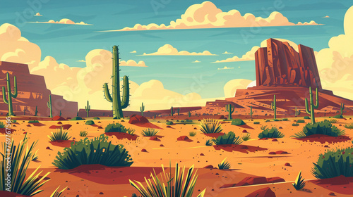 Morning beautiful desert landscape illustration image used for UI design.  photo