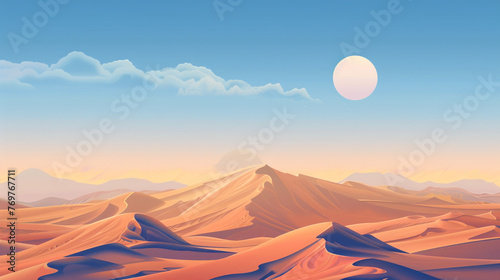 Morning beautiful desert landscape illustration image used for UI design. 