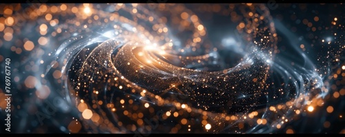 Quantum computing particles, swirling energy, space for message photo