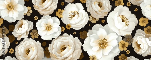 Elegant floral pattern with white roses and gold accents