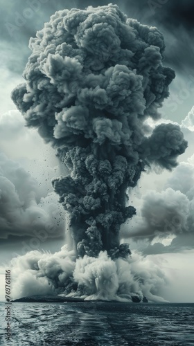 Massive explosion at sea with towering smoke © cac_tus