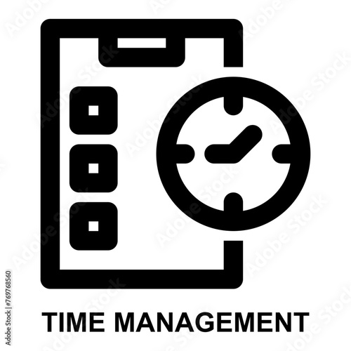  time management, productivity, planning, schedule, time, testing, checklist expanded outline style icon for web mobile app presentation printing