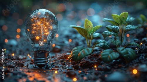 Plant growing inside technology light bulb