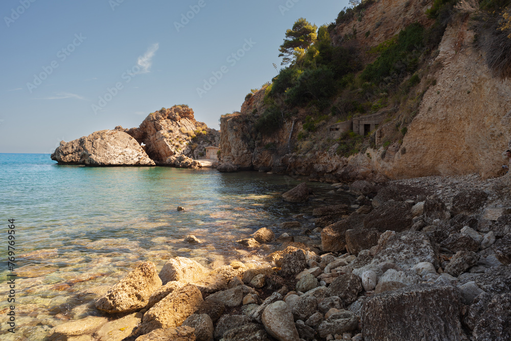 View over Guidaloca Beach and the tranquil waters, Castellammare del Golfo