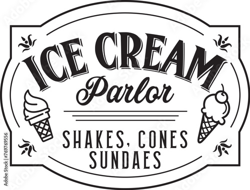 Ice Cream Parlor Sign Vector, Ice Cream Shop Printable Illustration