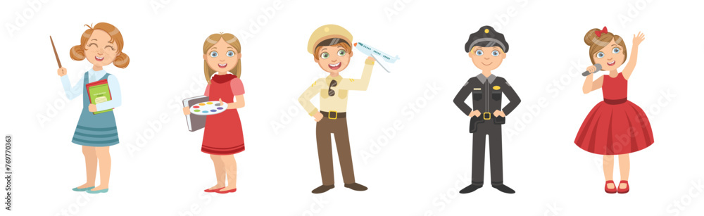 Little Boy and Girl Character in Professional Uniform Vector Set Little Boy and Girl Character in Professional Uniform Vector Set