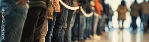 Unemployment, line of people waiting in line at a job fair or unemployment office photo