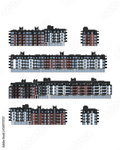 Vector architectural project of a multistory building facades
