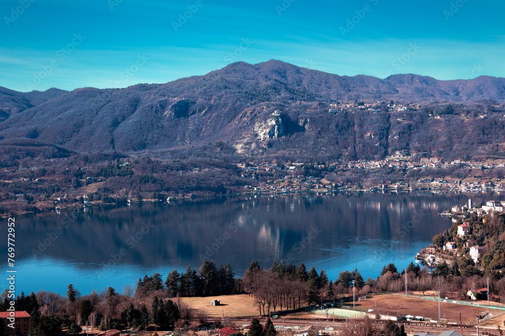 Charming view of the lake, with hills and     
 St. Giulio Island.  Piedmont - Italy.