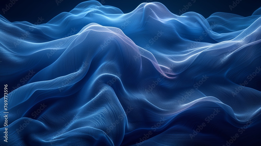 Obraz premium Abstract blue fabric waves on dark background