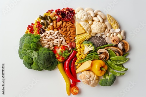 Colorful Assortment of Fresh Vegetables  Fruits  and Legumes Arranged in Artistic Pattern on White Background
