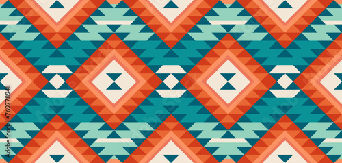 Canvas Print Native fabric prints, geometric shapes, seamless patterns and retro color tones for print or background