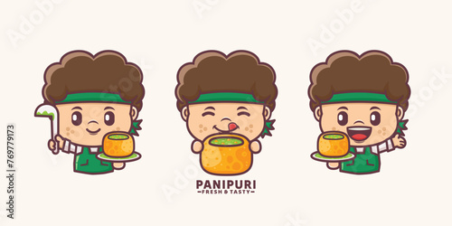 cute man cartoon mascot with panipuri