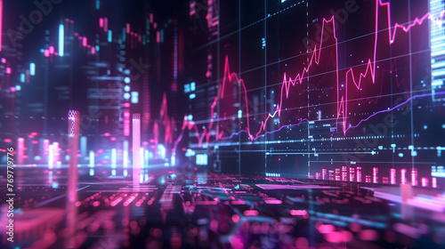 Futuristic Analytics: Financial Charts in Hologram Style with AI photo