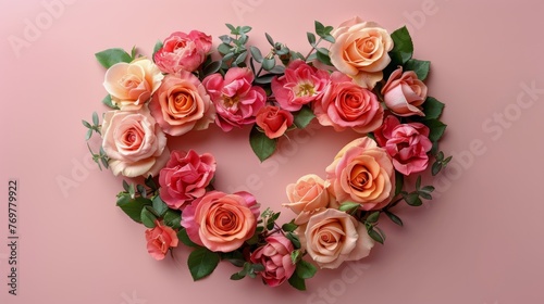 Heart Shaped Roses on Pink Background