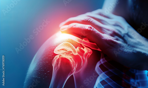 Shoulder muscle pain x-ray concept, medical treatment, rehabilitation and injury concept. photo