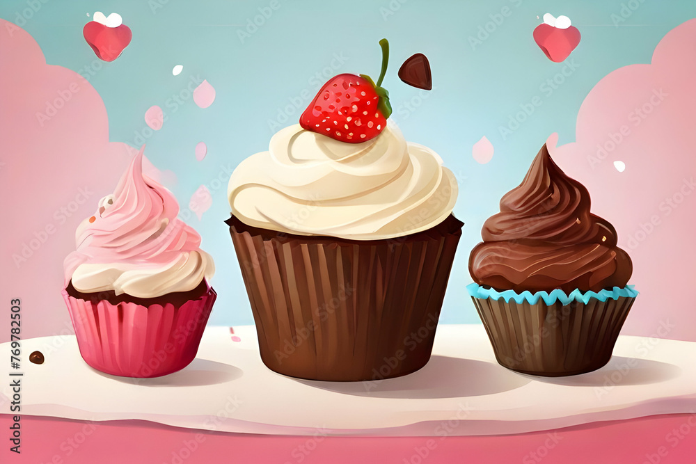 cupcake with cherry and chocolate food, dessert, sweet, chocolate, pink, birthday, cream, muffin, vector, baked, isolated, cupcakes, cup, celebration, illustration,Ai generated cupcake with cherry and chocolate food, dessert, sweet, chocolate, pink, birthday, cream, muffin, vector, baked, isolated, cupcakes, cup, celebration, illustration,Ai generated