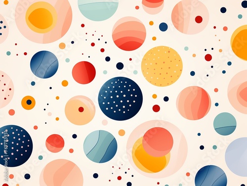 A colorful pattern of circles and dots, with a blue circle in the middle