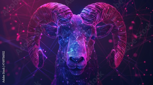 Aries zodiac sign, smooth linear style on a dark background photo