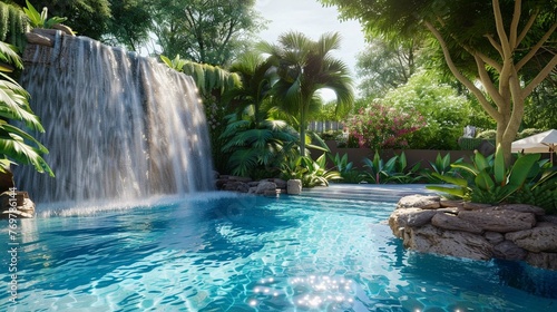 Vibrant Waterfall with Pool Creates Oasis in Residential Area