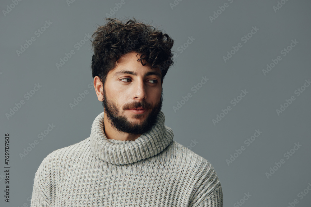 Obraz premium Expression man handsome background face portrait male young adult isolated attractive beard person