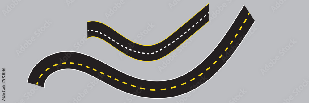 Fototapeta premium Winding highway road from top view. Flat vector illustration isolated on white background. EPS 10