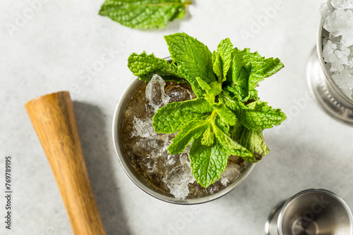 Refreshing Cold Iced Mint Julep Cocktail photo