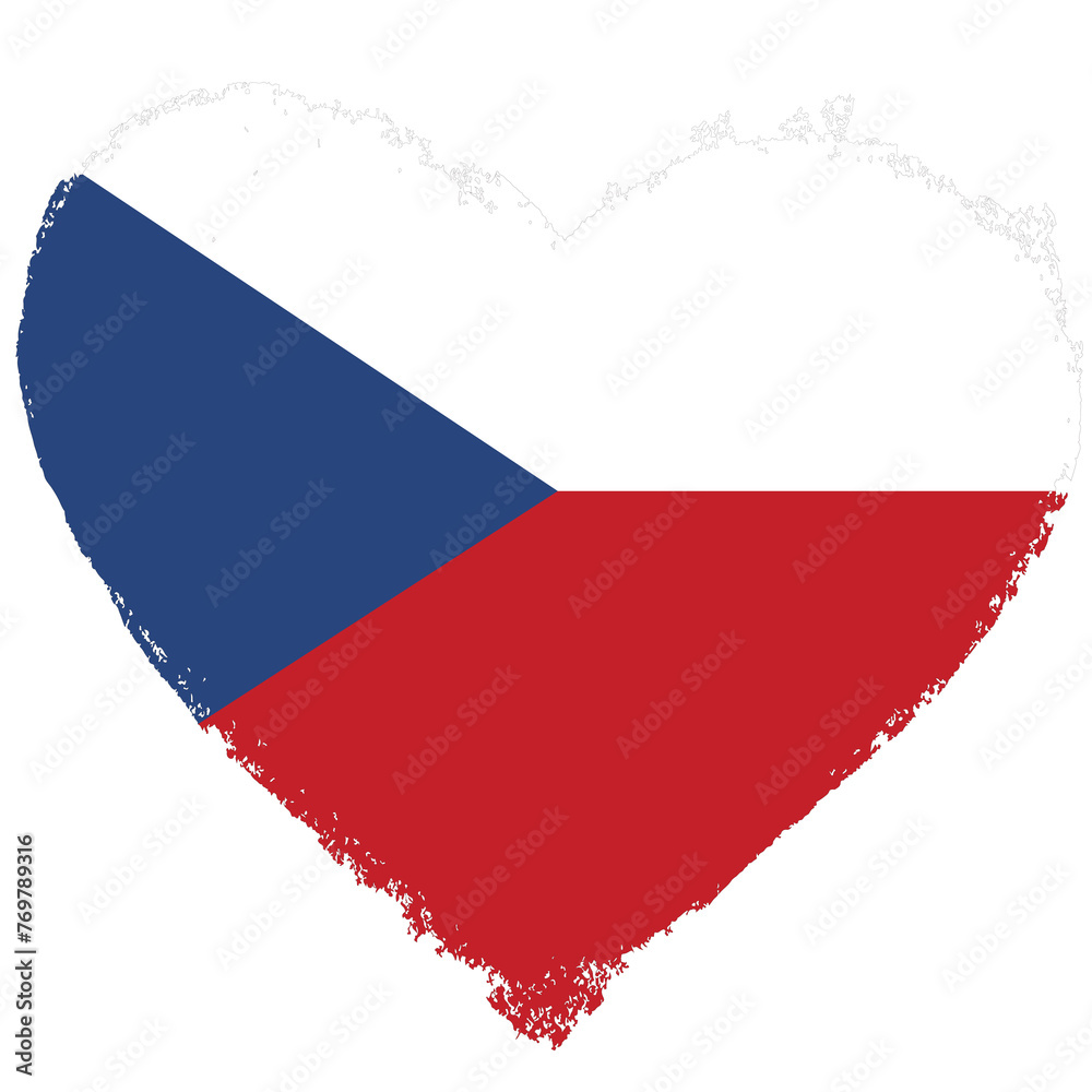 Czechia flag in heart shape isolated on transparent background.
