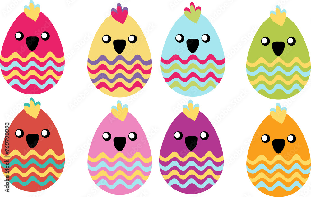 Fototapeta premium Vector illustration of a set of colored eggs. Spring holiday, Easter