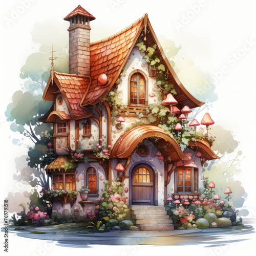 watercolor Kawaii Gingerbread House clipart  Generative Ai