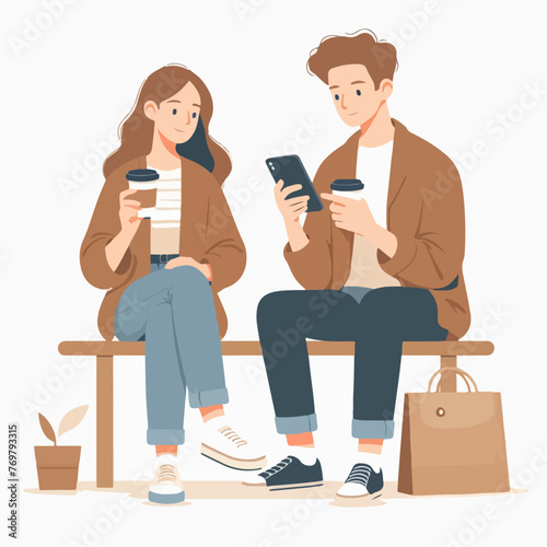 men and women holding coffee while looking at the phone