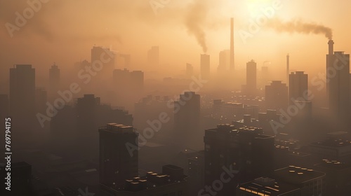 Smog City from PM 2.5 Dust  Cityscape of Buildings