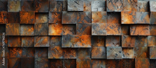 Abstract sheet rusted metal interior design concept