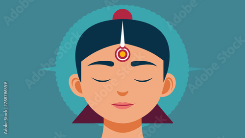  A closeup of a persons face as they experience a deep state of relaxation during an acupuncture session with their forehead adorned with a