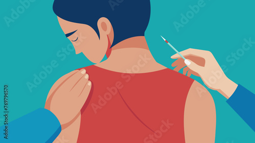  A needle being skillfully p on the top of a persons shoulder stimulating the acupoint often used for neck and shoulder pain.