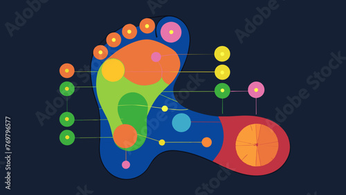  A detailed view of a reflexology chart with each point on the foot corresponding to different and systems in the body. photo