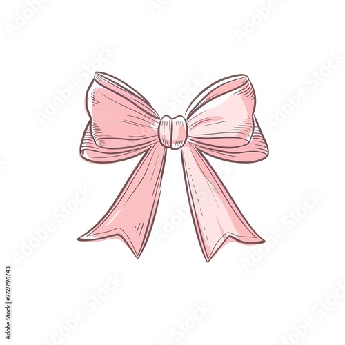 Simple and cute minimalist small pastel pink bow on white background