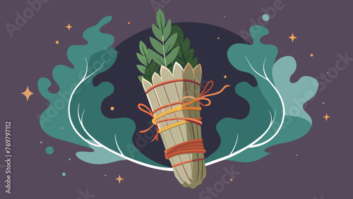  A bundle of dried herbs and sage tied with twine and blessed with sacred smoke used for cleansing and purification during shamanic ceremonies.