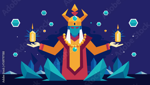  Stones and crystals carefully chosen and arranged are tered around the shaman as he performs a ritual to connect with the spirit world.
