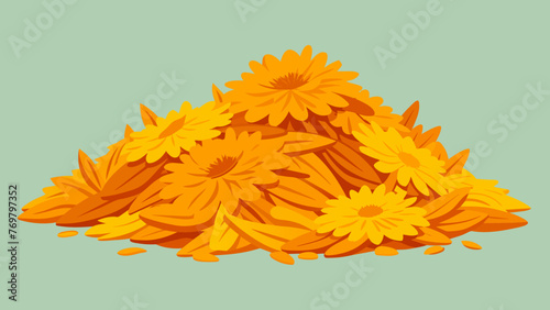  A pile of dried calendula flowers often infused in oils for its skinhealing properties and commonly used in traditional medicine to treat